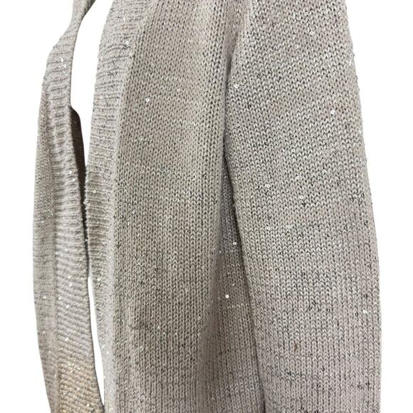 Chicos Womens Beige Sequin Silver Gold Open Cardigan Cotton Blend Sweater 2/ L - Picture 9 of 16